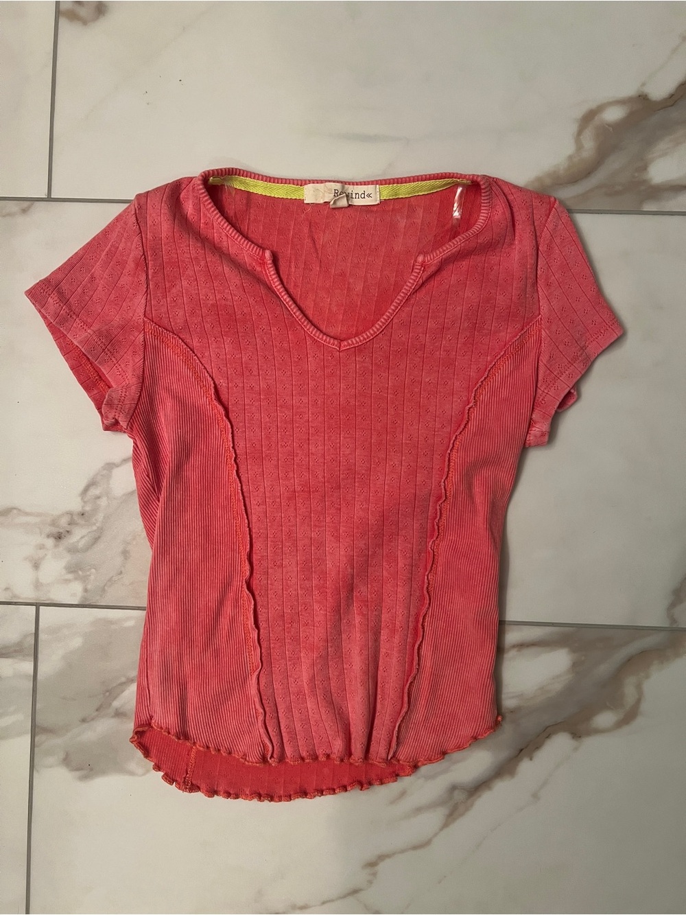 Rewind Coral Ribbed Cropped Short-Sleeve Tee